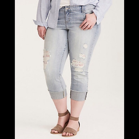 torrid Denim - Torrid boyfriend distressed w/ lace crop jeans