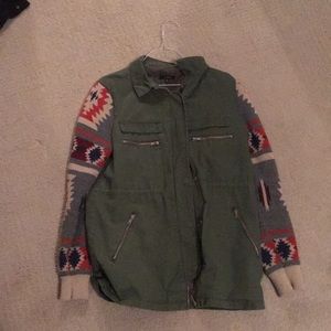 Army green jacket with patterned arms