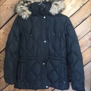 Lands End Down Coat Parka Fur hood small 6-8