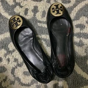 Black/Gold Tory Burch Reva Flats (Size 7.5)