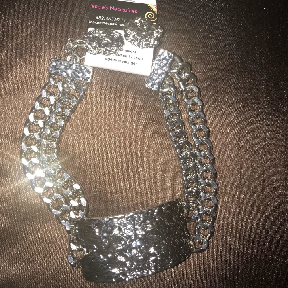 Silver choker necklace with matching earrings