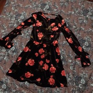 Velveteen black floral long sleeve dress brand new