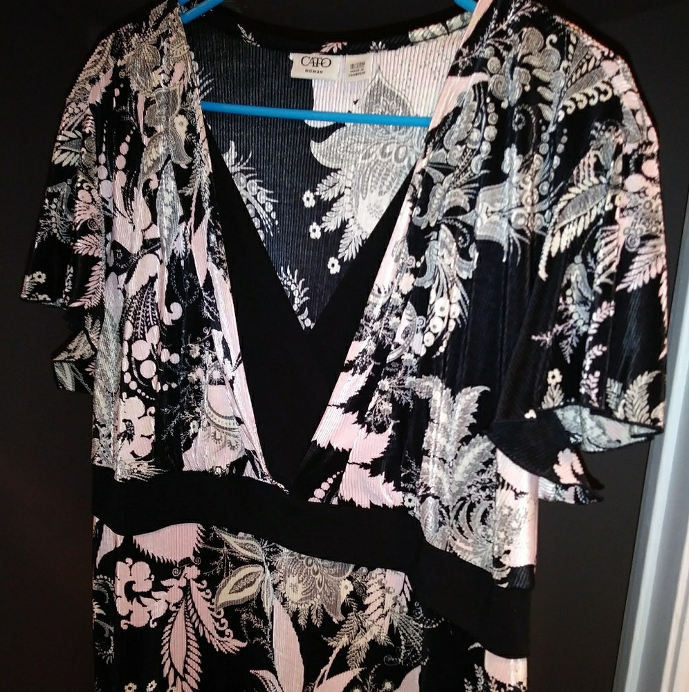 CATO blouse light pink, gray, white, and black
