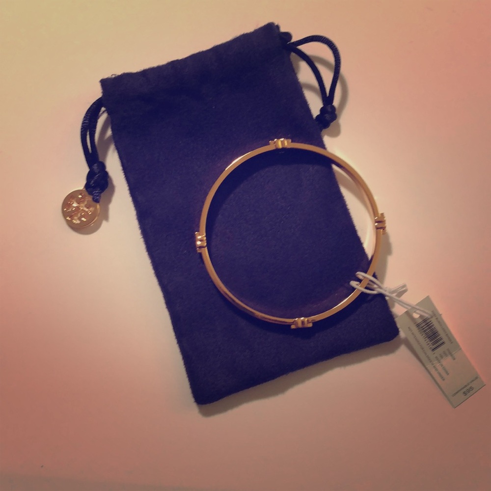 Gold Tory Burch bangle bracelet logo brand new