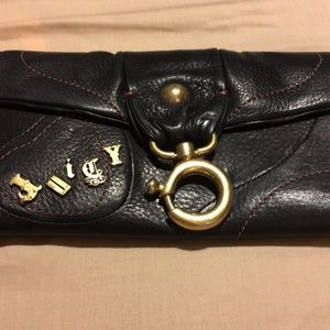 Juicy Couture Wallet Black Leather Flap Over