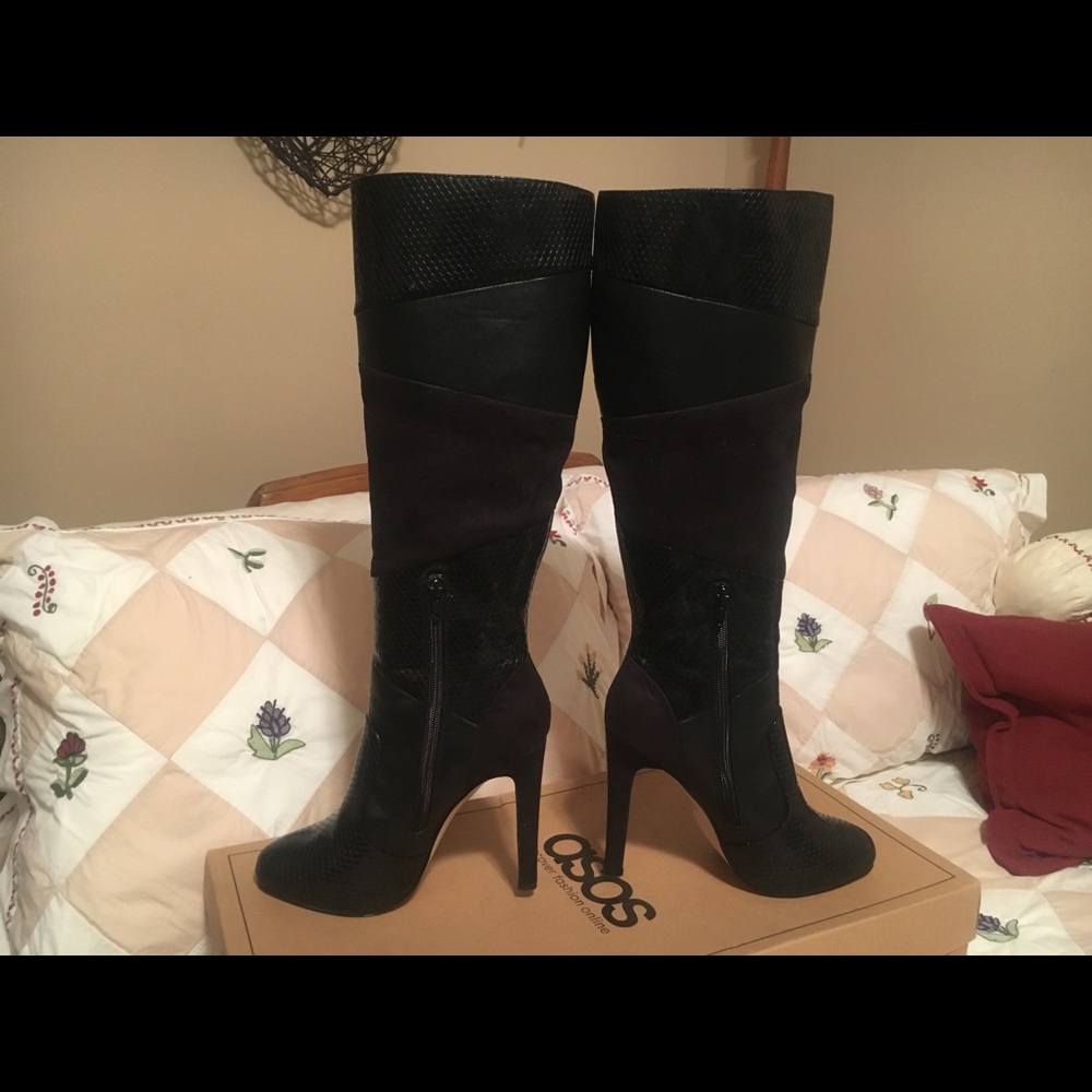 ASOS Women's Black Patchwork Knee High Boots - Picture 7 of 8