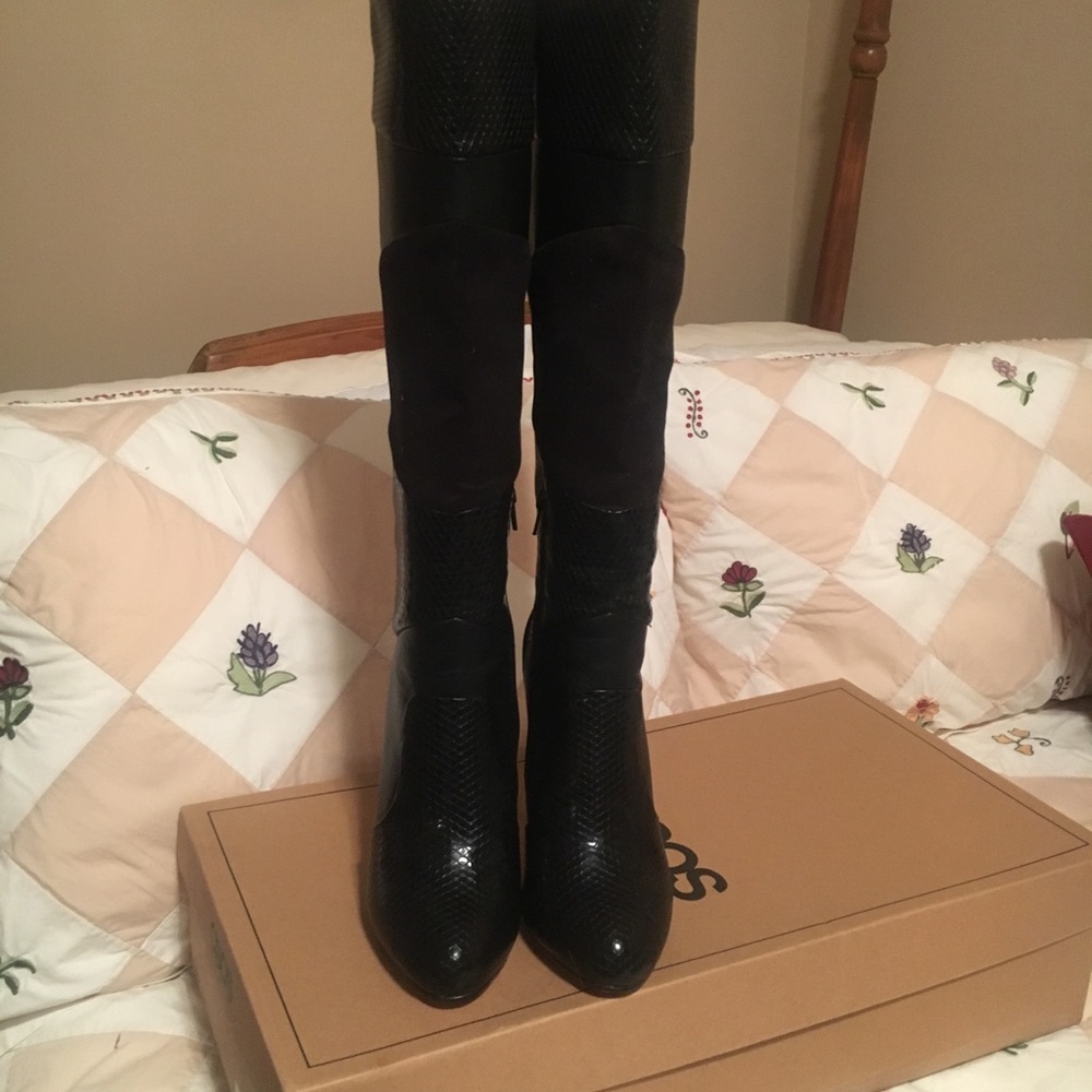 ASOS Women's Black Patchwork Knee High Boots - Picture 8 of 8