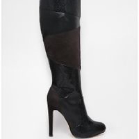 ASOS Women's Black Patchwork Knee High Boots - Picture 2 of 8