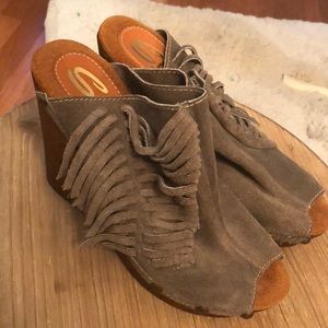 Suede Fringe Wedges- Never been Worn