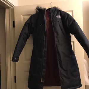 North Face hooded down parka, size S