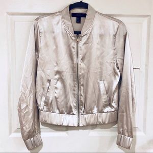 forever 21 satin silver bomber jacket