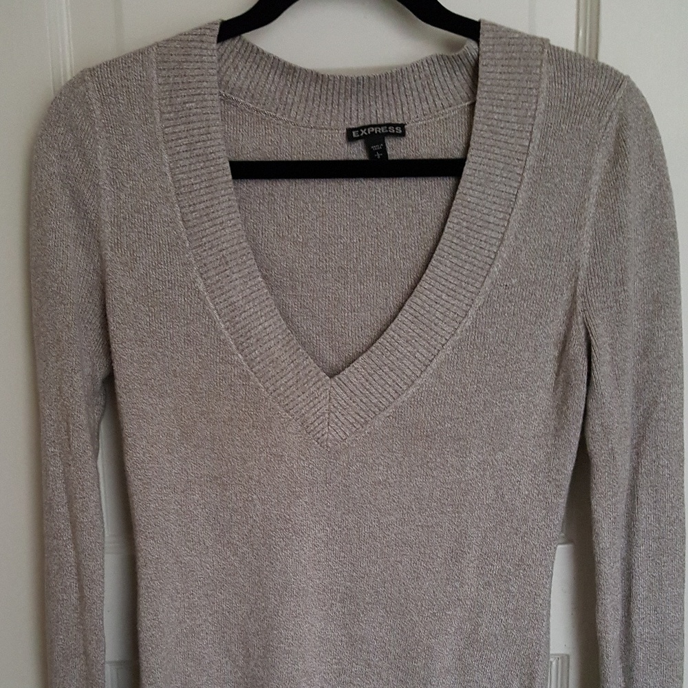EXPRESS Beige Long Sleeve Cozy Ribbed Sweater