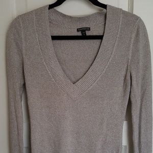 EXPRESS Beige Long Sleeve Cozy Ribbed Sweater
