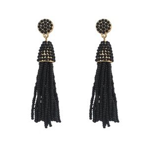 Black Beaded Tassel Earrings