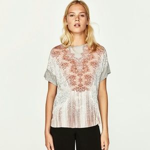ZARA Great Lace-Print Viscose New T-shirt Size S