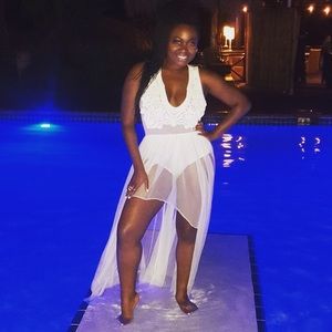 All white sheer body suit dress