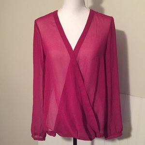🔴 DKNY JEANS Sheer Shirt Blouse Fuchsia