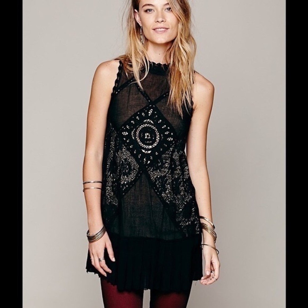 NWT Free People One Angel Lace Black Mini Dress - Picture 2 of 6