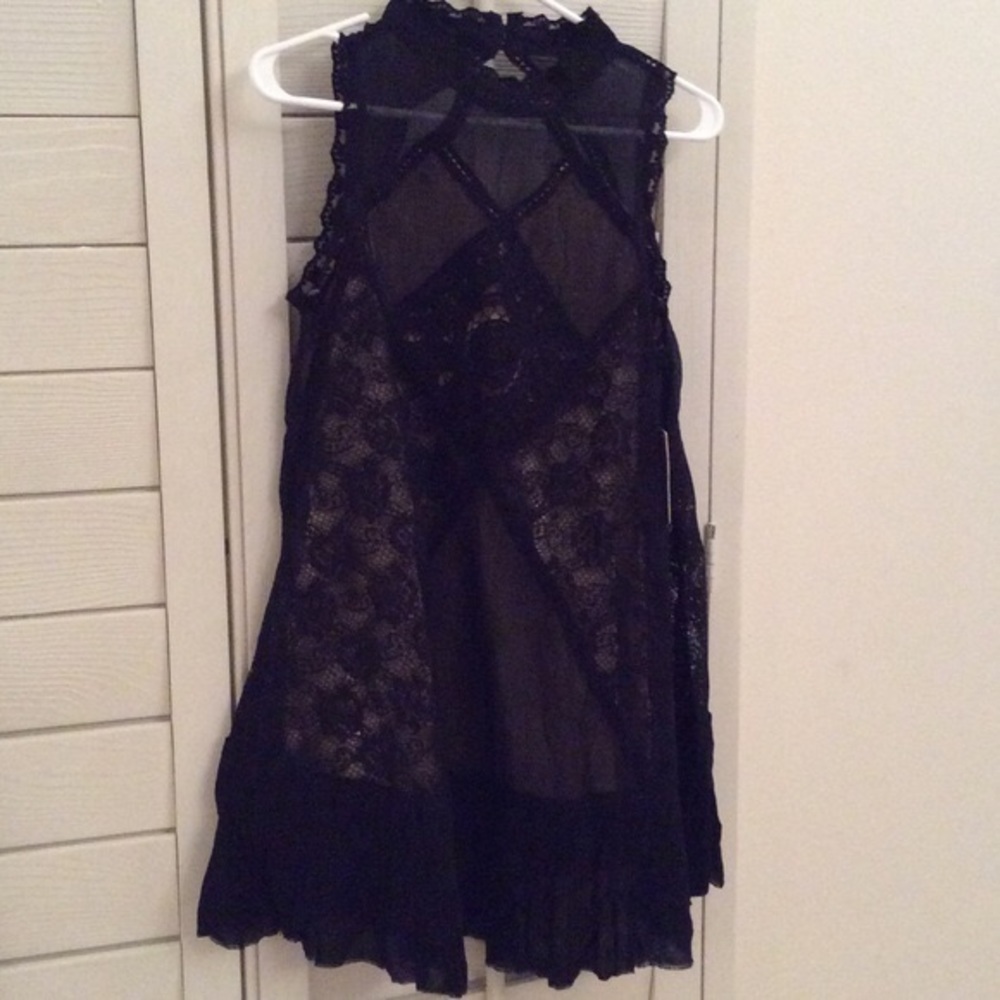 NWT Free People One Angel Lace Black Mini Dress - Picture 5 of 6