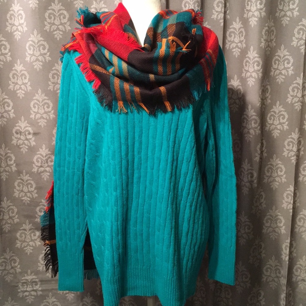 JCP Wool Blend Blue/Green Cable Sweater