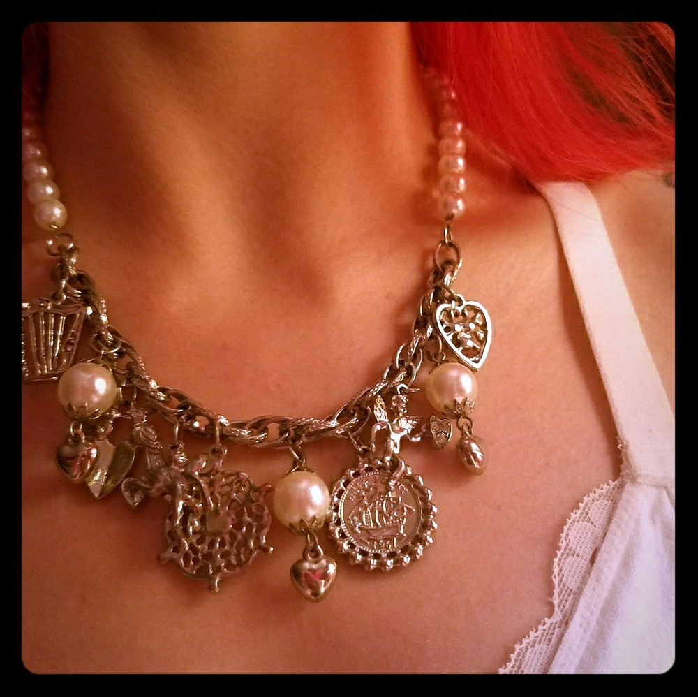 Faux Pearl Charm Necklace