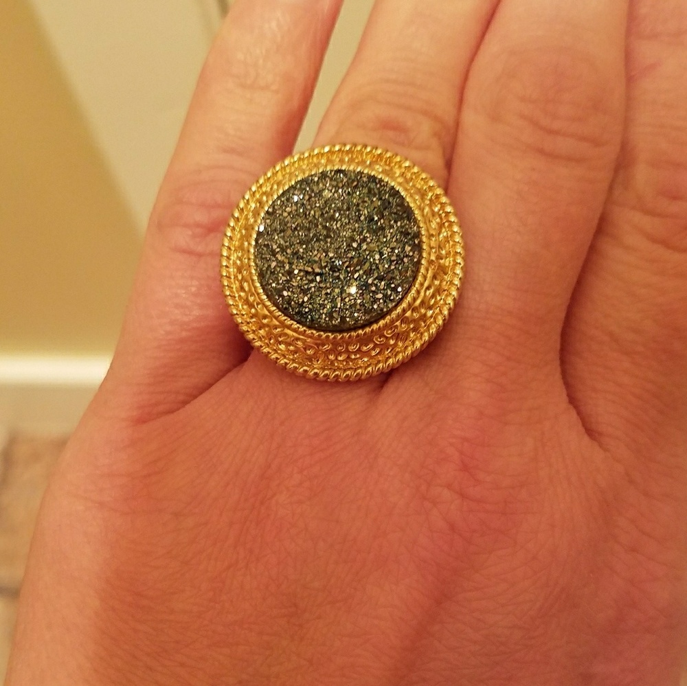 Bellezza blue drusy quartz ring size 6