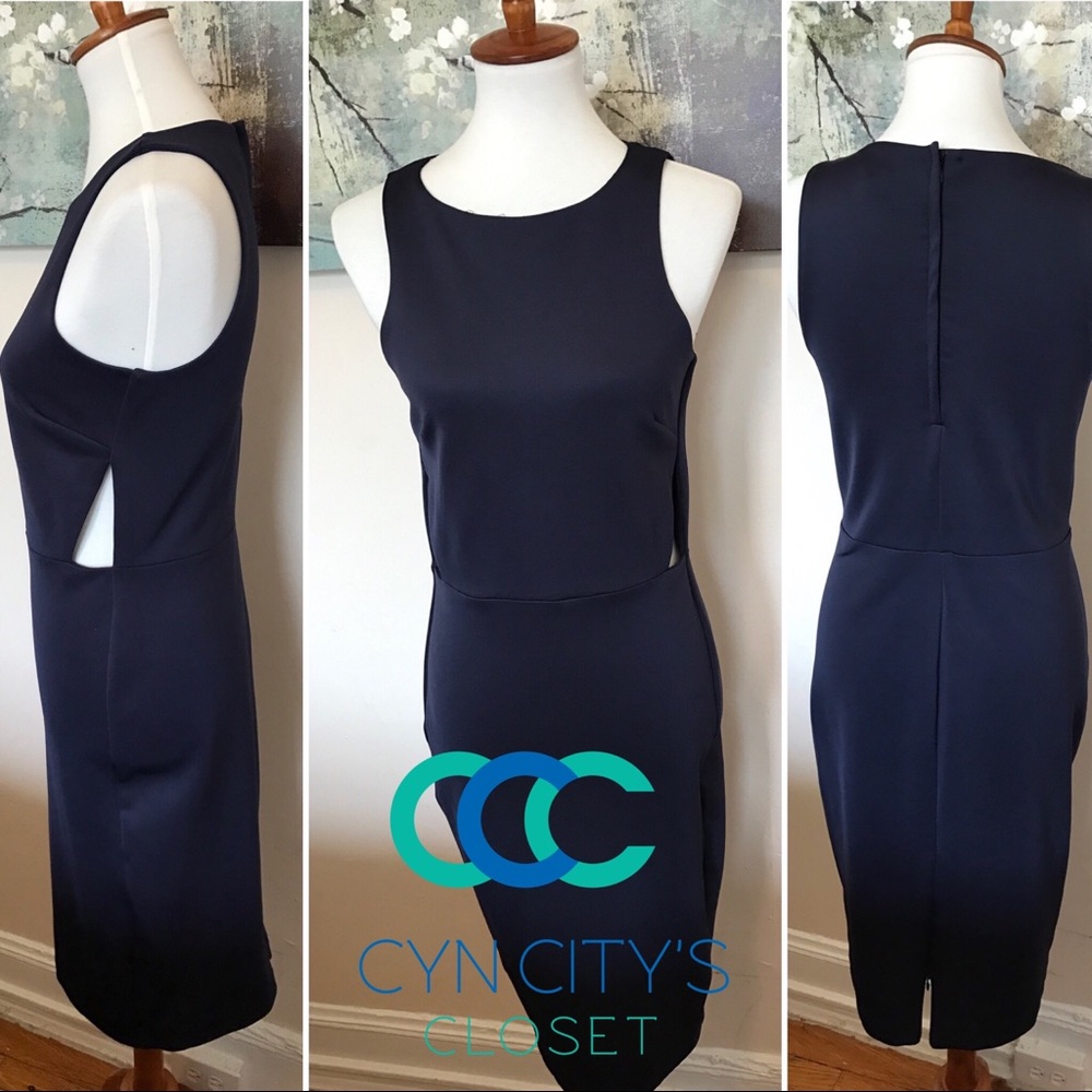 H&M’s Navy chic hip cutout dress with zip split