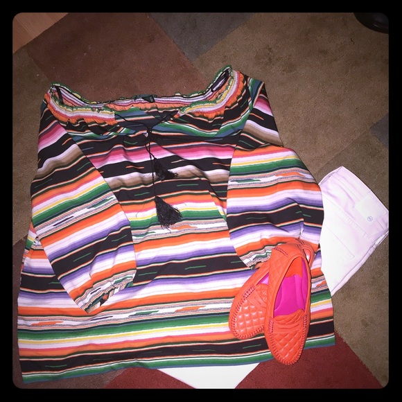 Lauren Ralph Lauren Peasant Blouse | Multicolor Stripe | Size 3X - Picture 4 of 4
