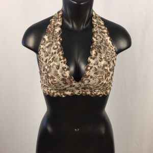 Free People Intimately CHEETAH Halter Bralette Med