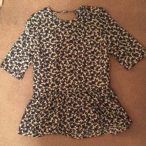 Zara White and Blue Peplum Top