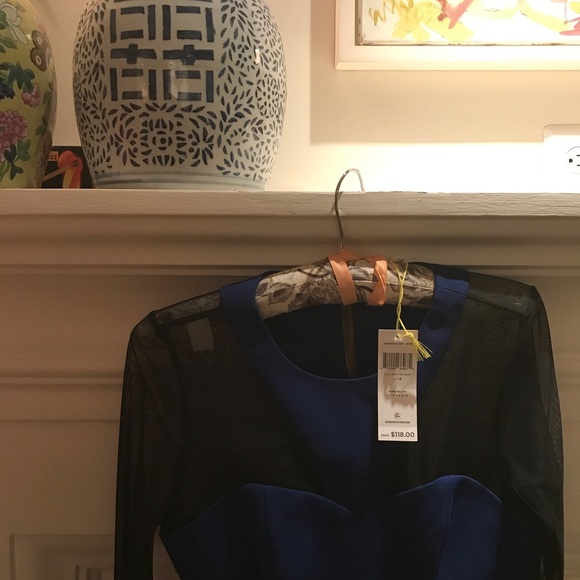 NWT BCBG mesh and crepe electric blue party dress - Picture 4 of 5