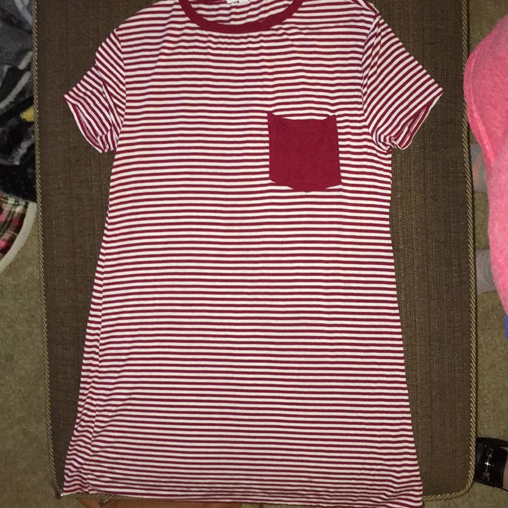 Red and white striped dress