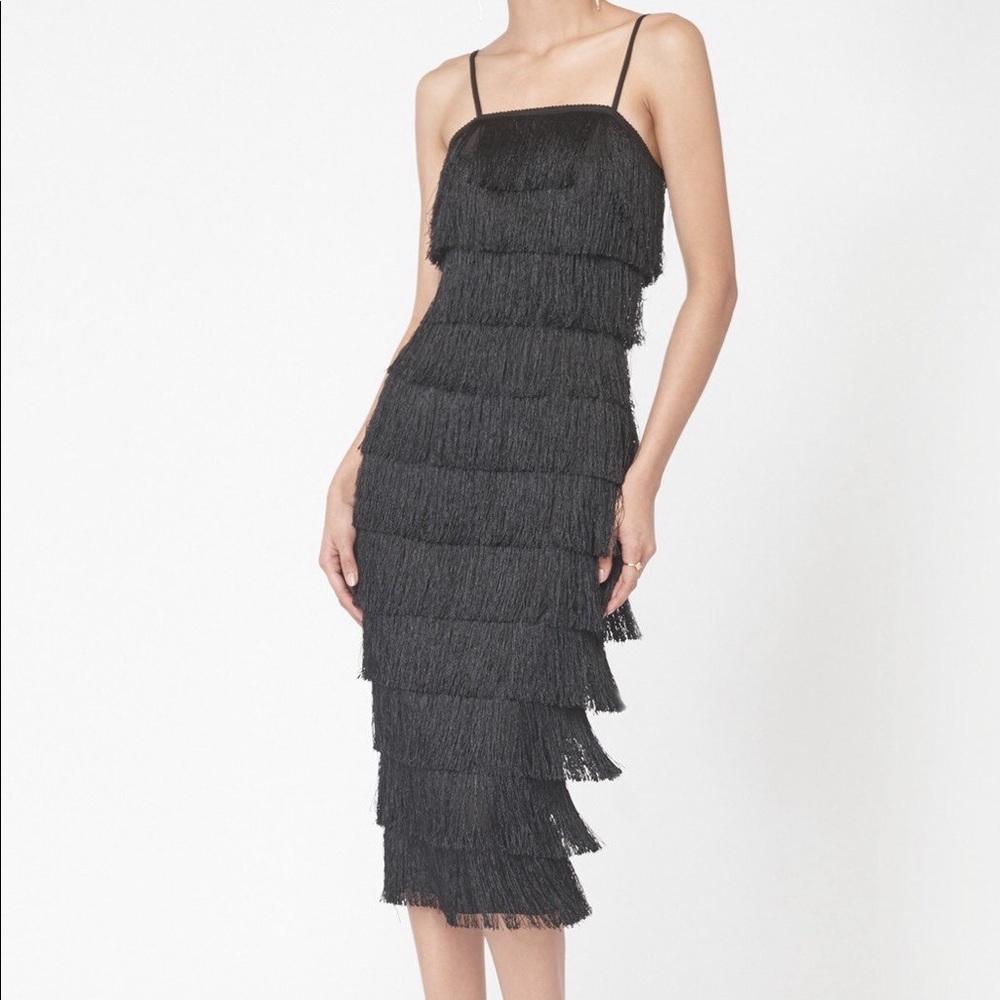 MASTERPIECE Black midi fringe dress NWTAGS