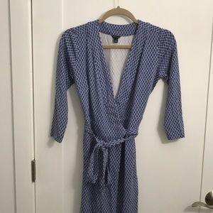 Ann Taylor blue print wrap dress