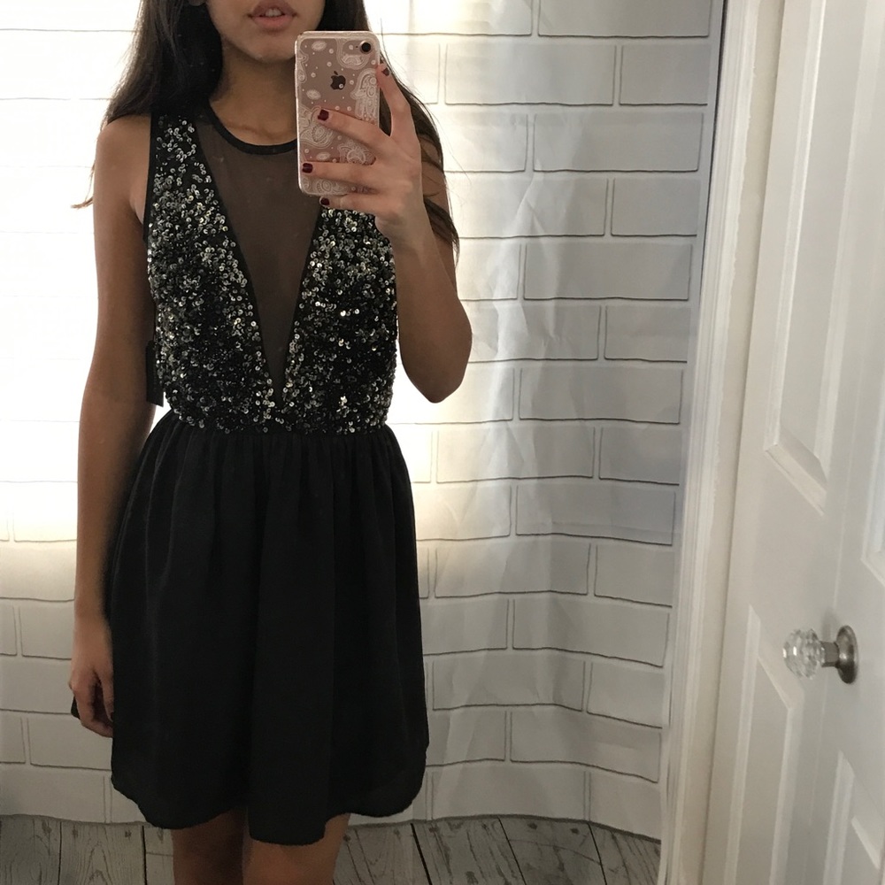 Sequin Sheer Backless Dress