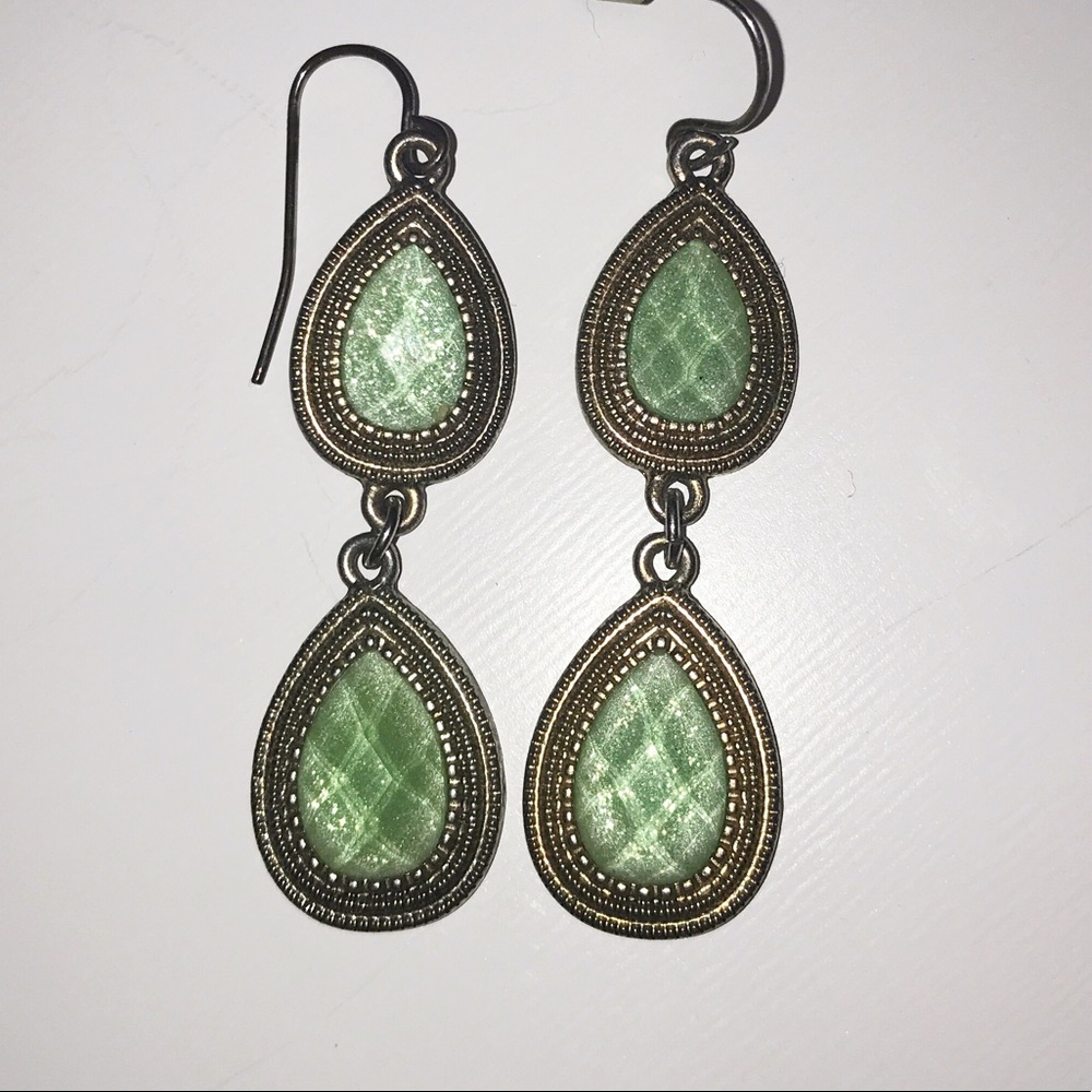 Holiday sale! Green and gold statement earrings