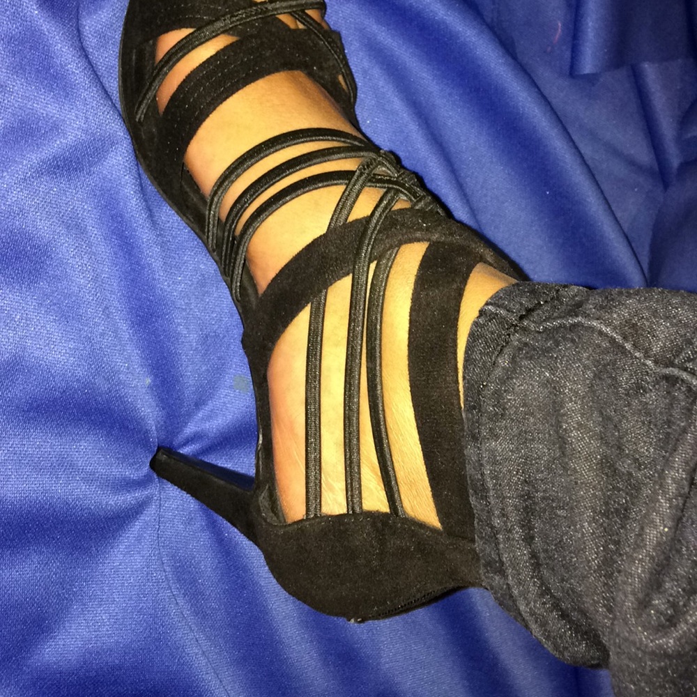 Black strapped heel