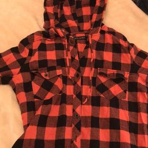 Orange Flannel with Hoodie