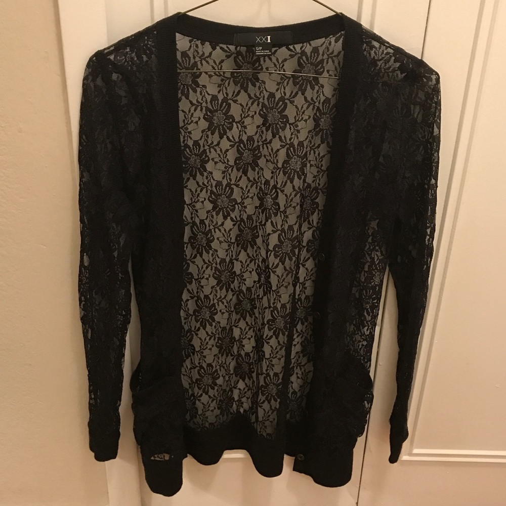 Black lace button up cardigan