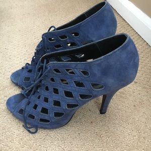 Blue Suede Eyelet Heels. Super Comfortable!