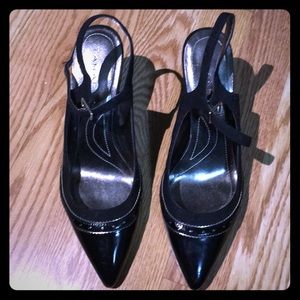 Black strapy closed toe heels