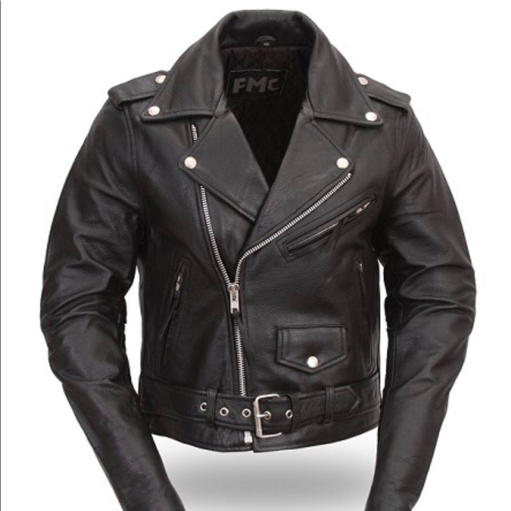 FMC Womans black leather motorcycle jacket