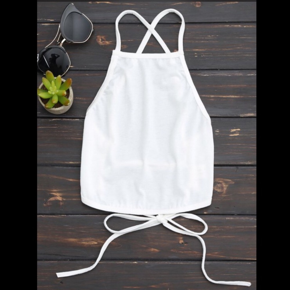 White halter tie crop top