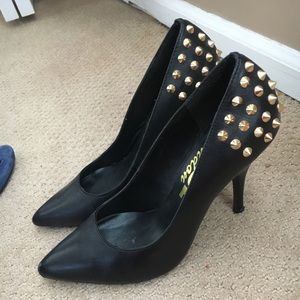 Top Shop Office Black Stilettos with Gold Studs