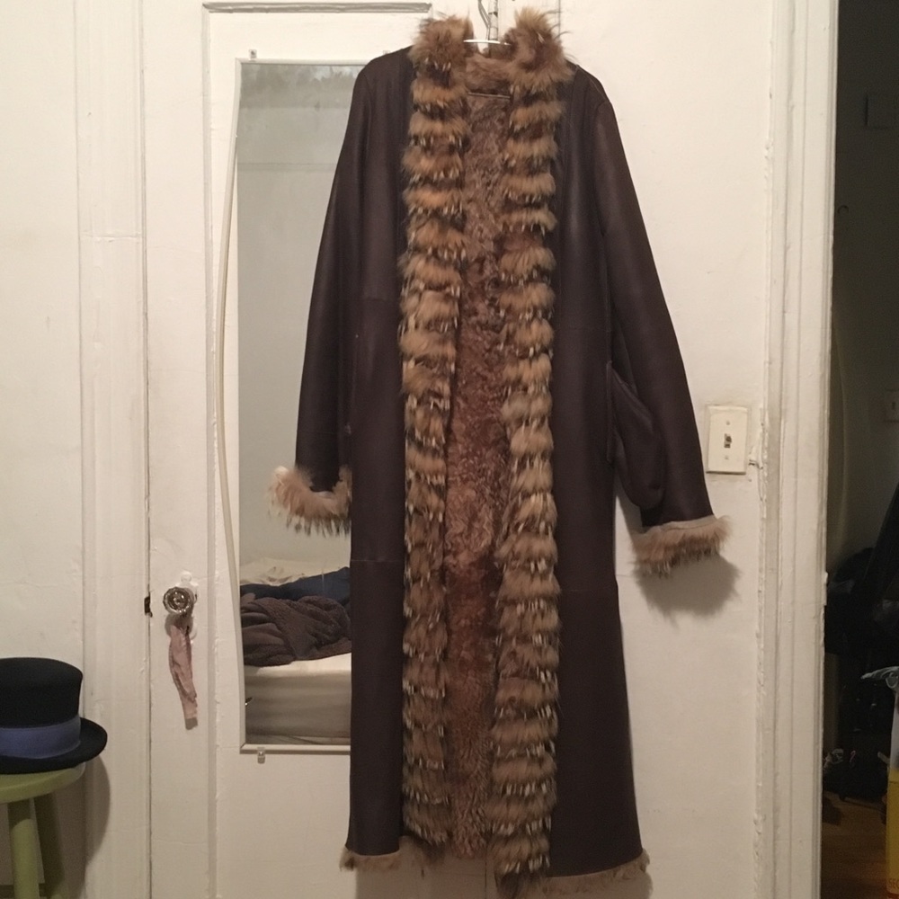 Full length Leather Coat with Coyote Fur Lining