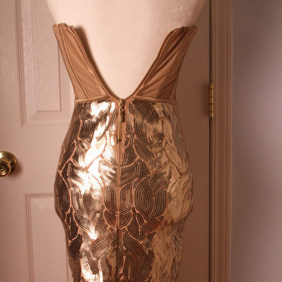 BEBE Gold Metallic Sequence Party Dress - Picture 3 of 4