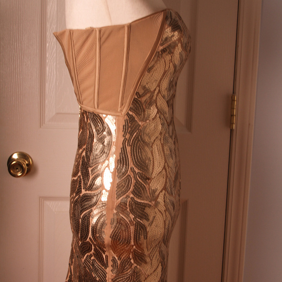 BEBE Gold Metallic Sequence Party Dress - Picture 2 of 4