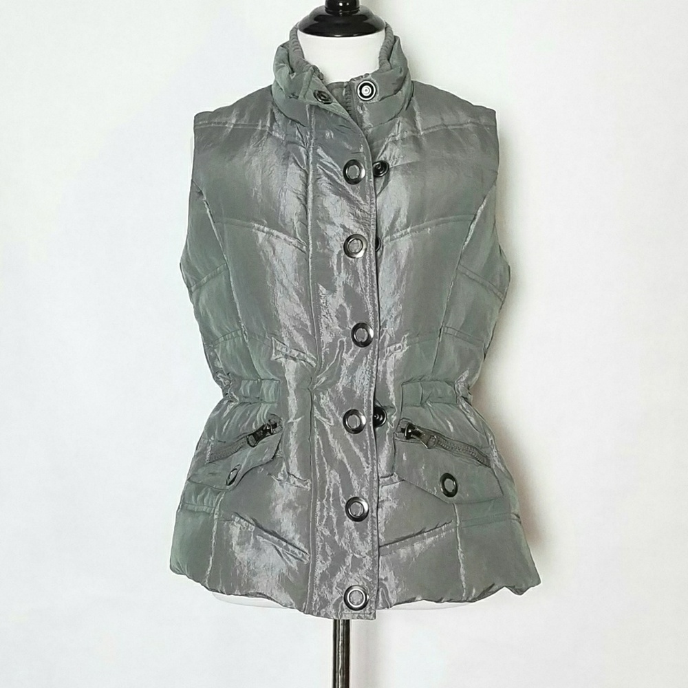 Gray Puffer Snap Button Vest - image 1