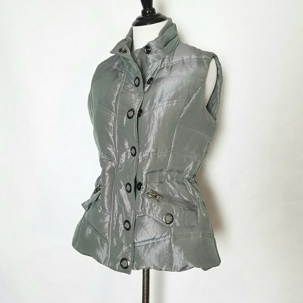 Gray Puffer Snap Button Vest - image 2