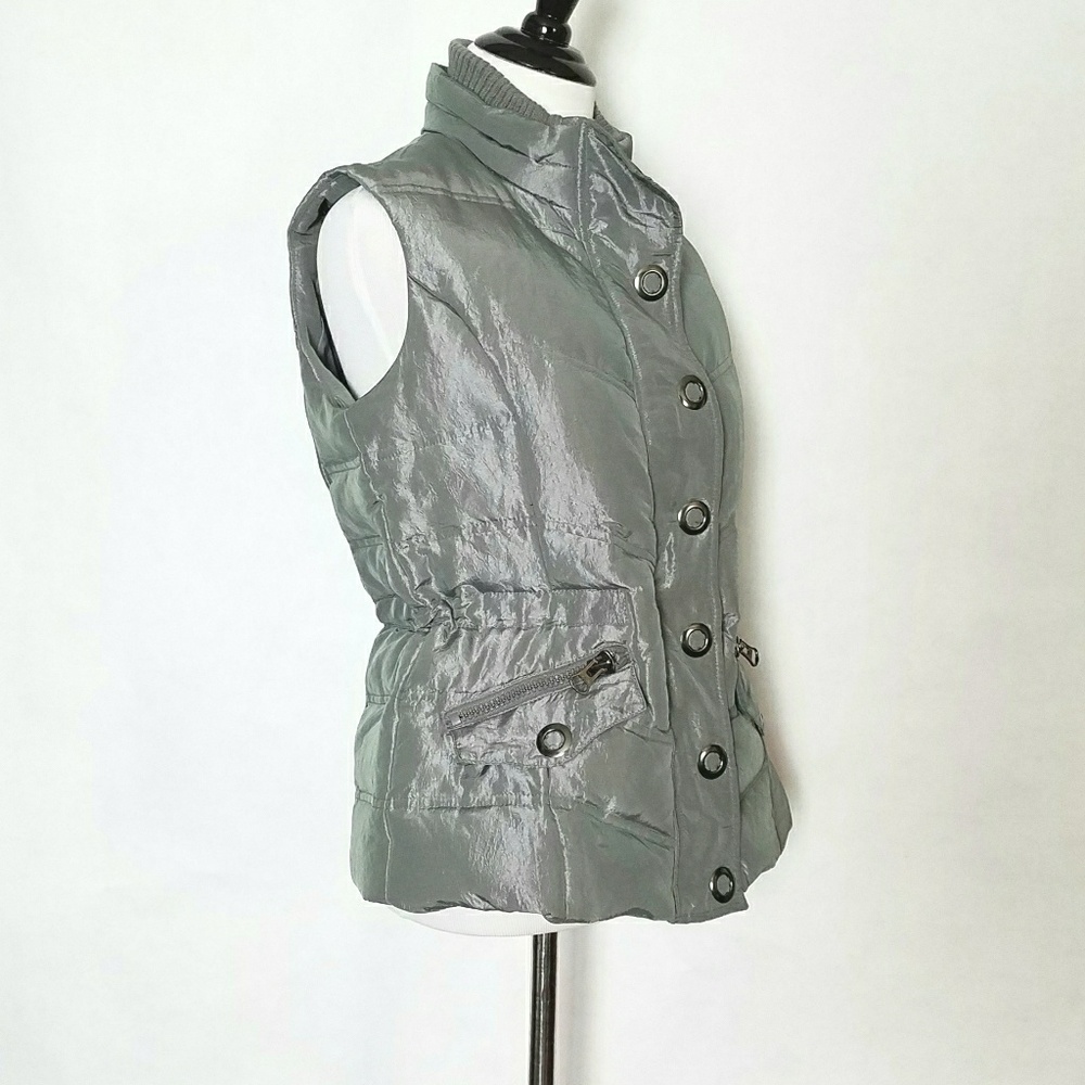 Gray Puffer Snap Button Vest - image 3
